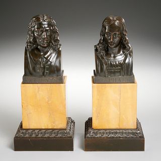 French School, (2) bronze busts