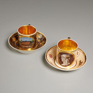 Pair Locre & Russinger teacups and saucers