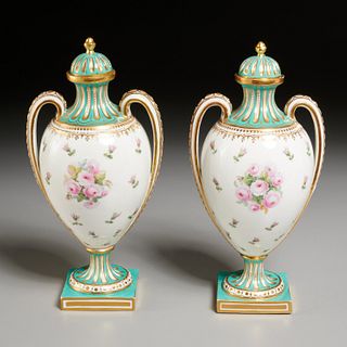 Pair Sevres style porcelain cabinet urns