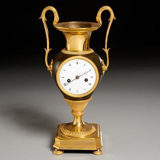 Empire gilt and patinated bronze urn clock