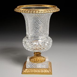 Continental ormolu mounted cut glass campana urn