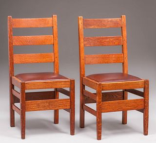 Pair Gustav Stickley #350 Ladder Back Chairs c1910
