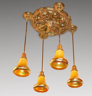 Quezal Art Nouveau Glass Chandelier c1910