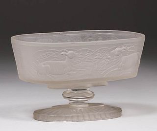 Frosted Glass High Relief Dish Deer, Bull & Cabin c1920s