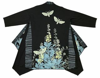Kimono coat with plants, vines and moths.
