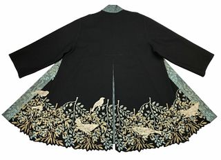 Black coat with leaf border and birds