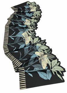 Black and turquoise scarf with plants and moths