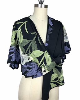 Black, violet and green wrap with plants and butterflies.