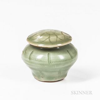 Miniature Celadon-glazed Stoneware Covered Jar