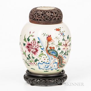 Famille Rose Jar and Wood Cover