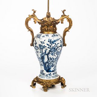 Ormolu-mounted Blue and White Vase Lamp