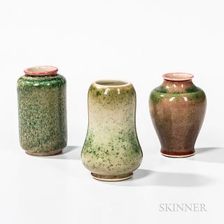 Three Small Flambe-glazed Vases