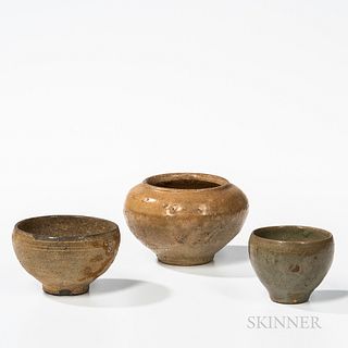 Three Celadon-glazed Stoneware Vessels