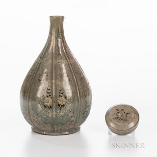 Two Sanggam  -inlaid Celadon-glazed Stoneware Items