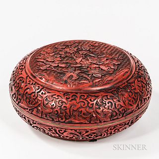 Carved Cinnabar Red-lacquered Box and Cover