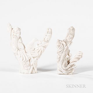Two Carved Angelskin/Ivory-white Coral Figurines