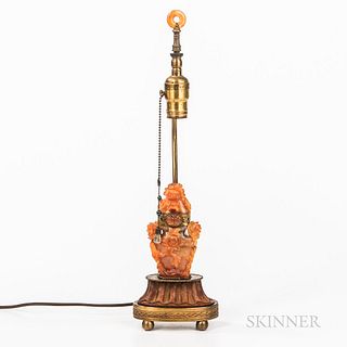Carved Carnelian Covered Vase Lamp