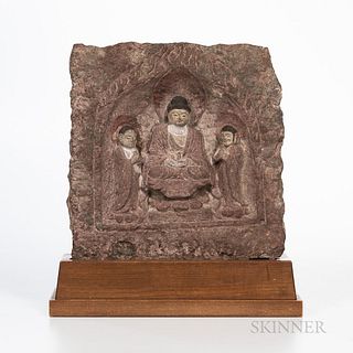 Painted Stone Stele of a Buddha Triad