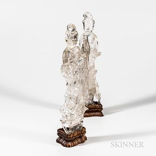 Pair of Rock Crystal Figures of Guanyin