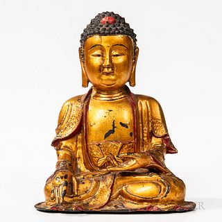 Red/Gold-lacquered Bronze Figure of Buddha