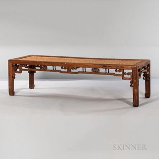 Long Low Table with Woven Bamboo Top