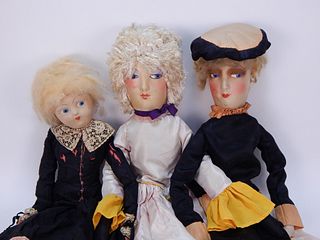 3 Antique Hand Painted Boudoir Dolls
