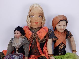 3 Antique Hand Painted Boudoir Dolls