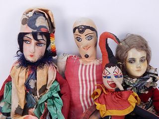 4 Antique Circus Composition Boudoir Dolls