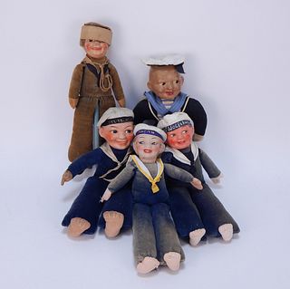 5 Antique Sailor Composition Boudoir Dolls