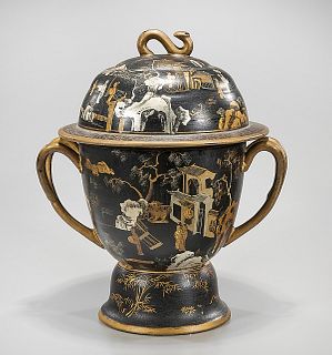 Chinese Painted Ceramic Covered Urn