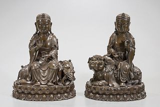 Pair Chinese Metal Seated Buddhist Figures