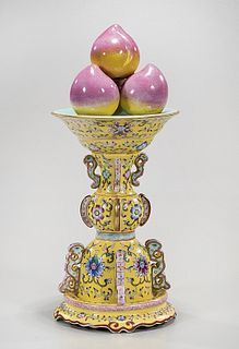 Chinese Enameled Porcelain Peach Display