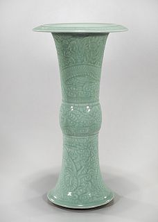 Chinese Celadon Glazed Gu-Form Vase