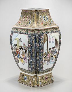 Chinese Enameled Porcelain Multi-Faceted Vase