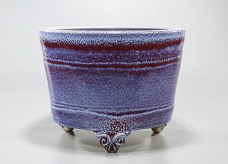 Large Chinese Glazed Porcelain Tripod Censer