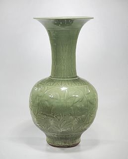 Tall Chinese Longquan Glazed Porcelain Vase