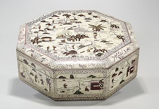 Chinese Lacquered and Painted Octagonal Covered Box