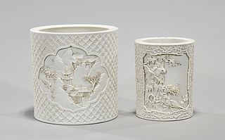 Two Chinese Chinese Glazed Porcelain Brush Pots
