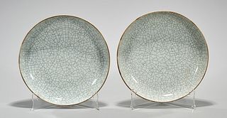 Pair Chinese Crackle Glazed Porcleain Dishes