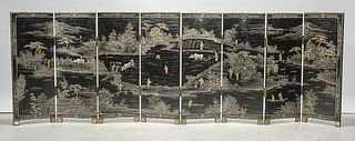 Chinese Eight Panel Painted Wood Table Screen