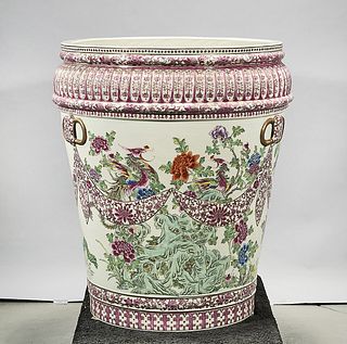 Tall Chinese Enameled Porcelain Jardiniere