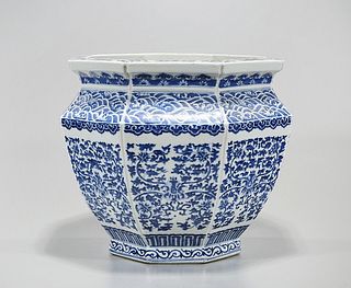 Chinese Blue and White Porcelain Hexagonal Jardiniere