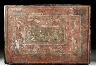 Chinese Han Dynasty Polychrome Plaque Avians, Leonines