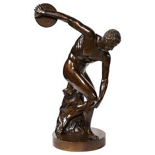 The Discobolus of Myron, Exceptional Italian Bronze Sculpture of Discus Thrower
1970