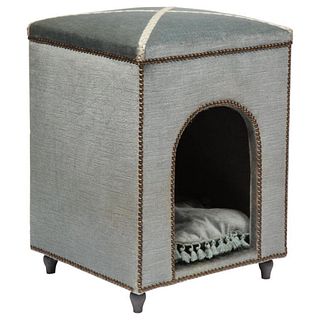Exquisite French Louis XVI Style Velvet-Upholstered Niche de Chien (Dog Bed)