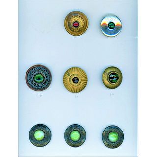 3 Cards Of Glass And Glass In Metal Buttons