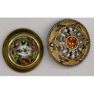 Two Large Division 1 Glass Et In Metal Buttons