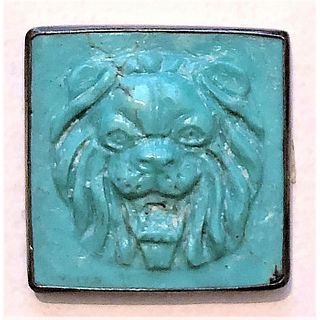One Unusual Carved Turquoise Stone Lion Head