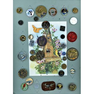 A Large Card Of Assorted Materiasl Animal Buttons