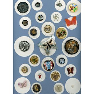 A Large Card Of Assorted Material Butterfly Buttons